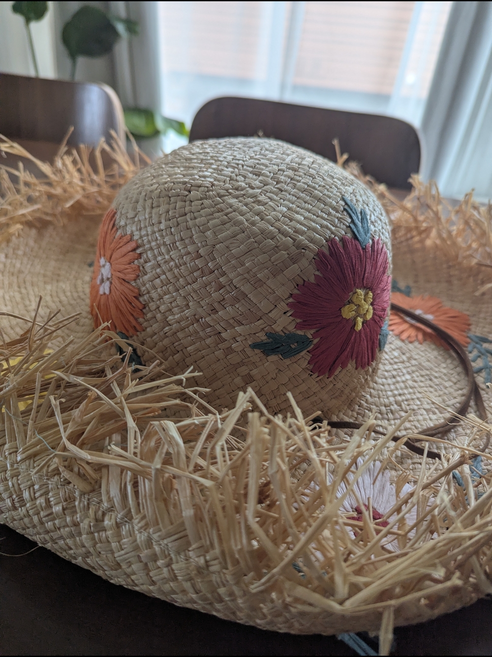 Embroidered Straw Sun Hat with Floral Accents
